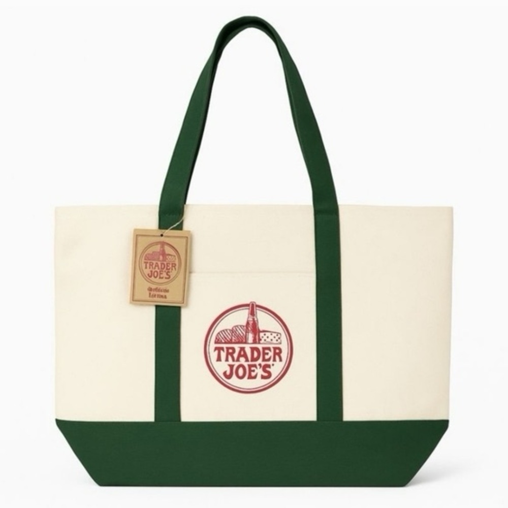 Trader Joe's large Green Canvas Tote Bag NWT